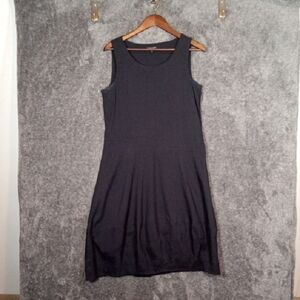 Eileen Fisher Black Sheath Midi Dress Scoop Neck Linen Blens Easter Church Xs